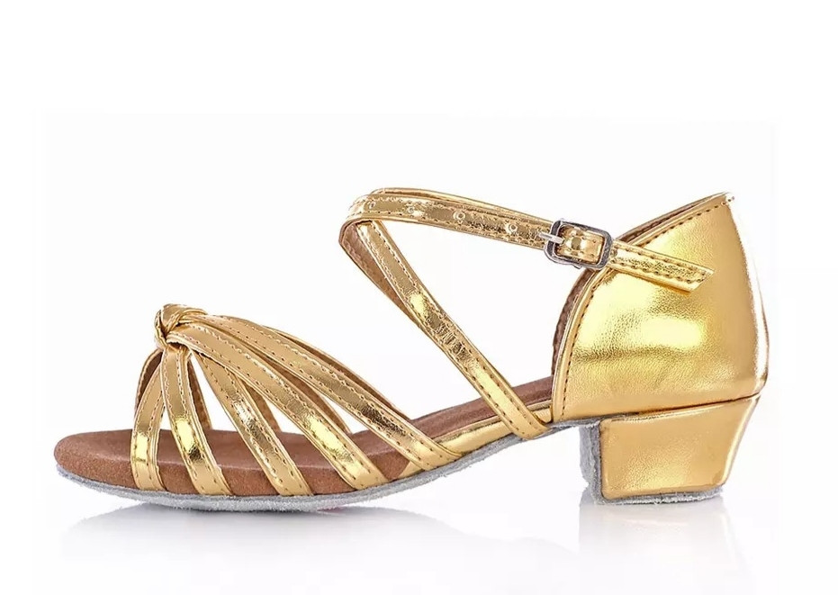 Туфлі танцювальні для дівчинки блок-каблук 34р (22см), золоті