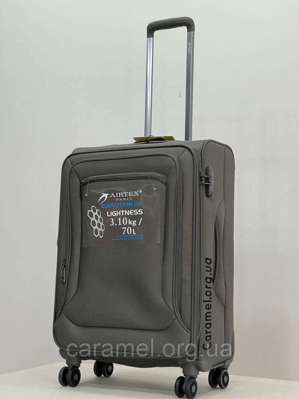 Валіза тканинна на 4х колесах середня M сіра | 72х42х29 см | 3.100 кг | 57 л | AIRTEX 838