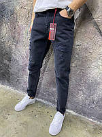 Мужские модные качественные джинсы МОМ тёмно-серые. Мужские джинсы с потёртостями
