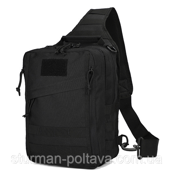 Сумка тактична Molle однолямкова ONE STRAP PACK BLACK з кобурою колір чорний, фото 1