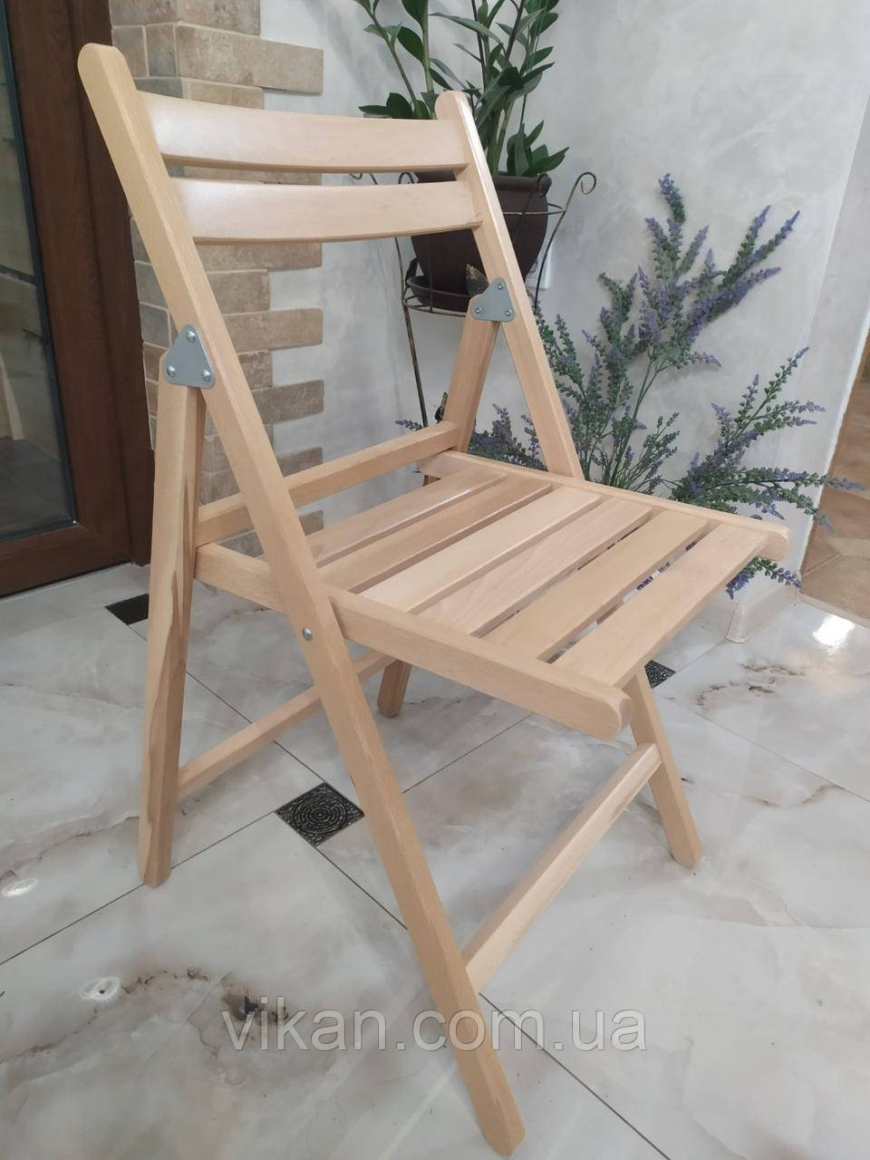 Складаний стілець зі спинкою туристичний, для пікніка, дачі (дерев'яний, світлий)