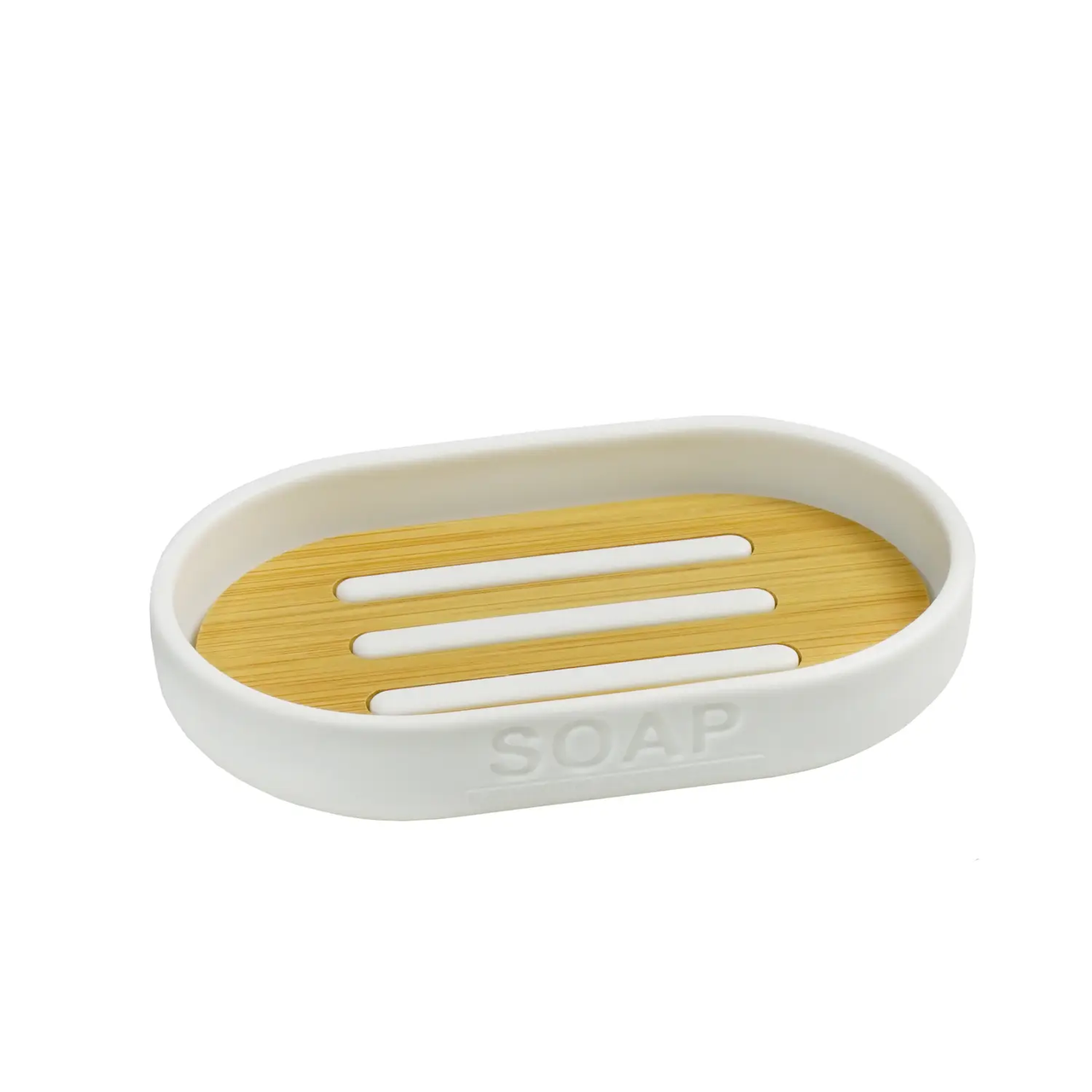 Мильниця з бамбуковою вставкою, біла, фото 1