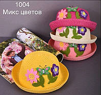 Шляпа детская соломенная Цветы (малина,желтый)