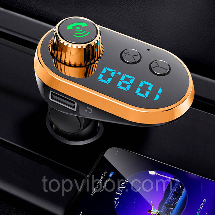 Фм модулятор в авто Car Q15 Чорно-оранжевий, фм трансмітер з кабелем Type-C/MicroUSB/Lightning (трансмиттер)