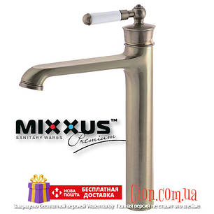 Високий ретро змішувач для накладного умивальника Mixxus Vintage 001 HIGH Бронзовий, фото 3