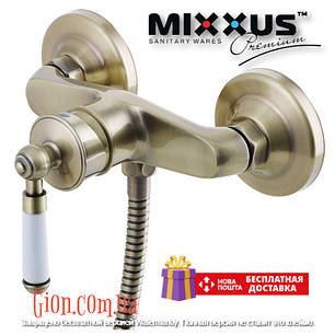 Ретро дизайн змішувач для душової кабіни з лійкою та шлангом Бронзовий Mixxus Vintage 003, фото 2