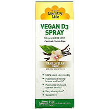 Спрей з вітаміном D3 Country Life "Vegan D3 Spray" смак ванільних бобів, 2000 МО (24 мл)