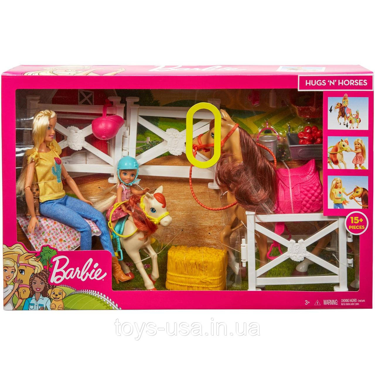 Барбі Верхова їзда і обійми Barbie Hugs N Horses Playset, Blonde, фото 1