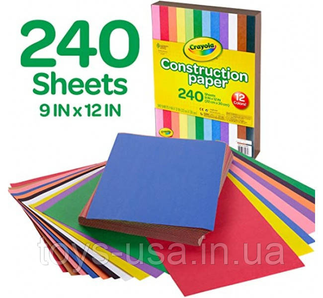 Crayola кольоровий папір двостороння крайола 240 аркушів Construction Paper 240 Pieces 12 кольорів, фото 1