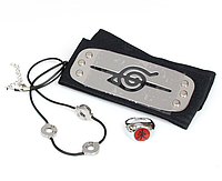 Набор аксессуаров Итачи Учиха 3в1: налобный протектор, кольцо, цепочка-шнурок, Naruto SET