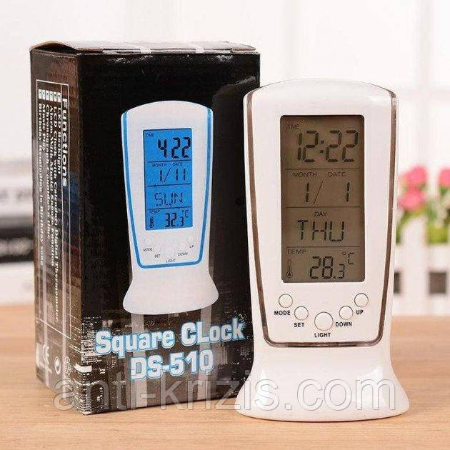 Годинник-будильник Square clock ds-510 з термометром і LED-підсвіткою
