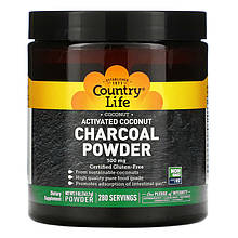 Активоване вугілля з кокосом Country Life "Activated Coconut Charcoal Powder" у порошку, 500 мг (141.7 г)
