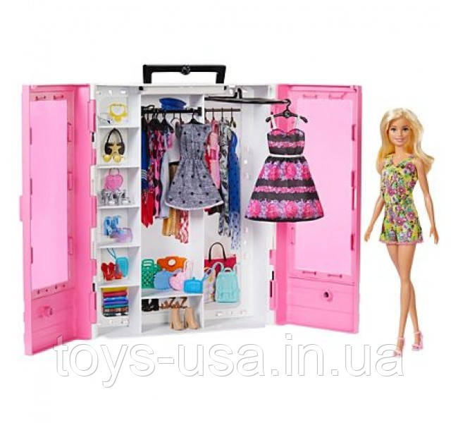 Барбі модний шафа гардероб з одягом взуттям та лялькою Barbie Fashionistas Ultimate Closet GBK12, фото 1