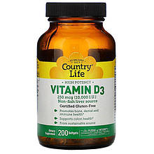 Вітамін D3 Country Life "Vitamin D3" 10000 МО (200 капсул)