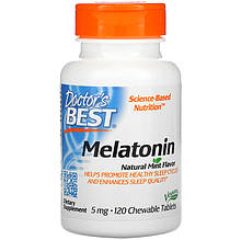 Мелатонін Doctor's Best "Melatonin" здоровий цикл сну, 5 мг, смак м'яти (120 жувальних таблеток)