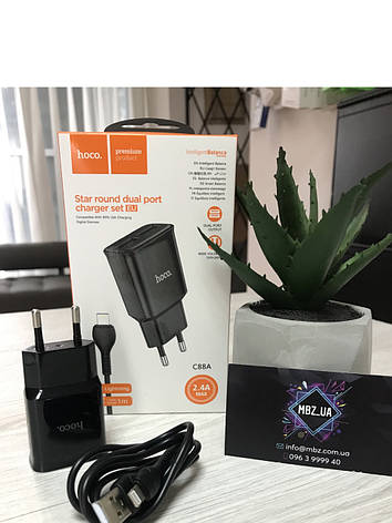 Зарядное устройство Hoco C88A 2USB 2.4A набор с кабелем lightning Зарядний пристрій Hoco lightning Black, фото 2