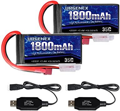 Акумулятор URGENEX 7,4 В Lipo 2S 35C 1800 мА·год Перезаряджуваний RC-акумулятор з Deans T Plug Campatibal