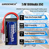 Акумулятор URGENEX 7,4 В Lipo 2S 35C 1800 мА·год Перезаряджуваний RC-акумулятор з Deans T Plug Campatibal, фото 7