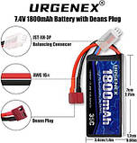 Акумулятор URGENEX 7,4 В Lipo 2S 35C 1800 мА·год Перезаряджуваний RC-акумулятор з Deans T Plug Campatibal, фото 5