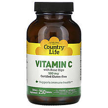 Вітамін С + шипшина Country Life "Vitamin C with Rose Hips" 500 мг (250 таблеток)