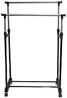Телескопическая вешалка-стойка для одежды на колесиках Douple-Pole, черный-серый | вішалка-вішак-стійка (ST)
