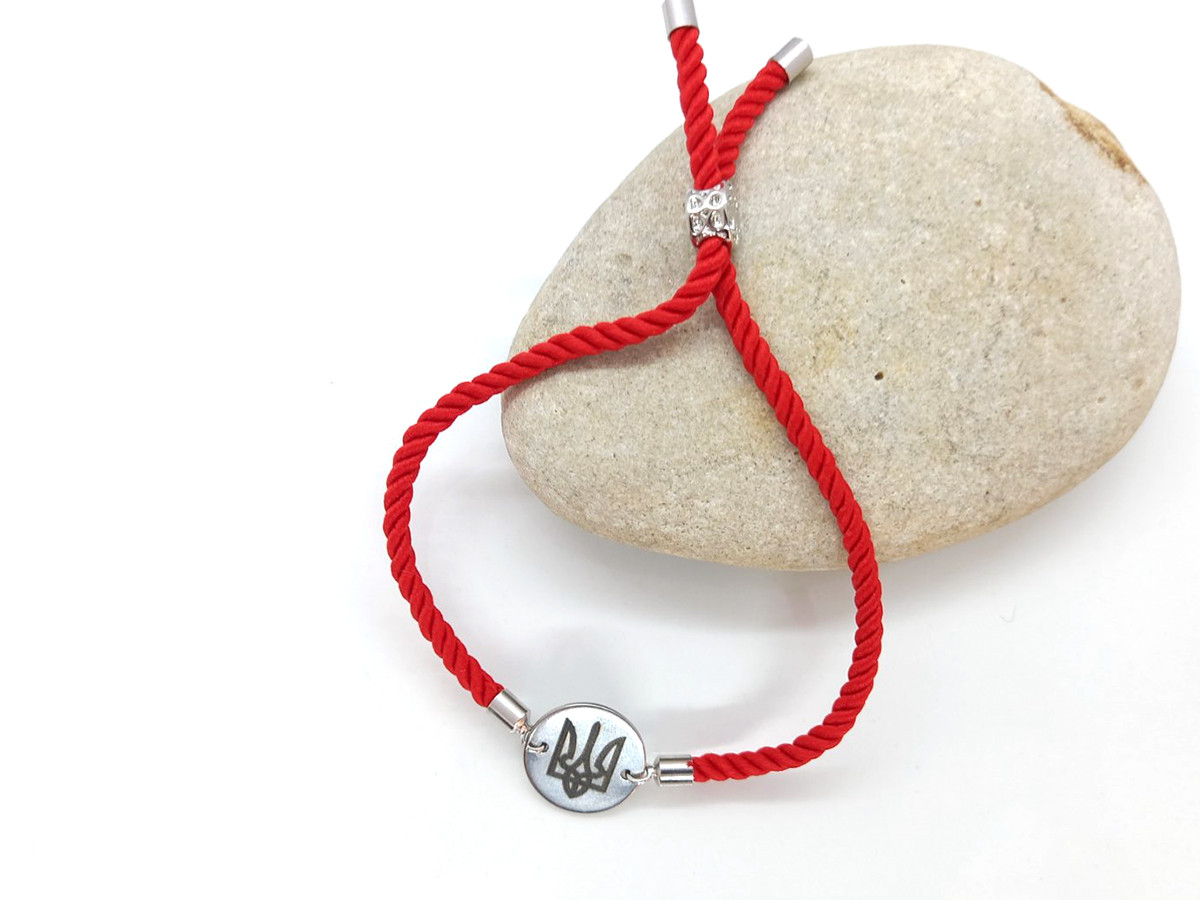 Браслет Герб України на червоному шовковому шнурку, фото 1