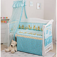 Комплект змінної постільної білизни в дитяче ліжечко  з балдахіном та захистом, бавовна, Каченята блакитні