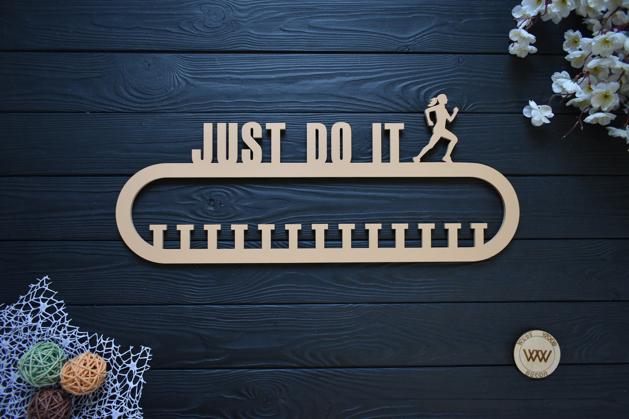 Медальниця, вішалка для медалей just do it "Біг". (Будь-який текст та вид спорту), фото 1
