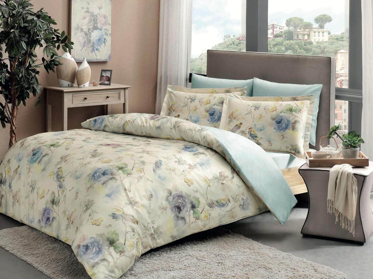 Сімейна Турецька Постільна Білизна TAC Prelude Сатин Digital 160х220см (2 шт), фото 1