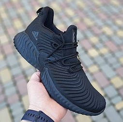 Чоловічі кросівки Adidas Alphabounce весна-осінь демісезонні текстиль чорні. Живе фото