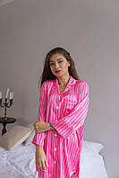 Женская рубашка сатиновая стильная модная Малиновая в полоску