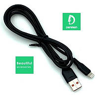 USB Кабель Lightning 8pin, 2.4A, 1м, Denmen D01L, - черный