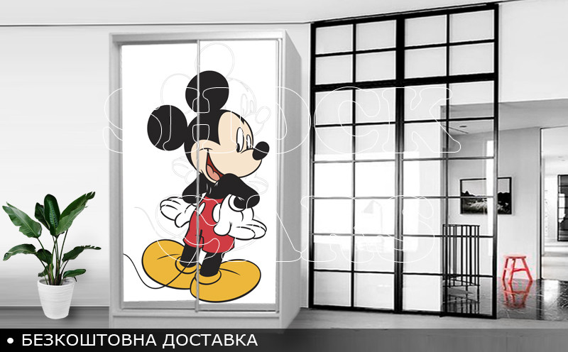 Шафа купе Міккі Маус, дитяча шафа купе 2/3/4 двері, шафа для одягу фотодрук