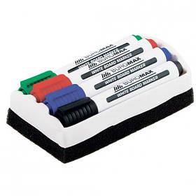 Набір маркерів 4шт на водній основі для магнітної дошки та фліпчарту з губкою BUROMAX 8800-84