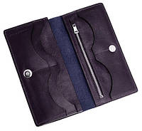 Универсальное кожаное портмоне Grande Pelle с отделениями для карт, синий кошелек с монетницей, глянцевый топ