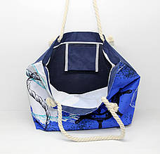 Жіноча тканинна пляжна сумка з канатними ручками і яскравим малюнком морської тематики