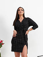 Плаття в карту жіноче обтисле коротке з поясом чорний