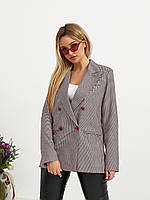 Класичний двобортний піджак жіночий на підкладці червоно-чорний