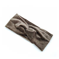 Бархатная повязка для волос коричневая женская 56-58 р., повязка чалма на голову на зиму/осень из бархата топ
