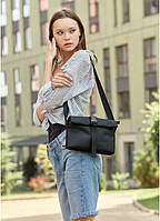 Женская сумка мессенджер через плечо Sambag черная Вместительная небольшая сумочка тканевая для девушек