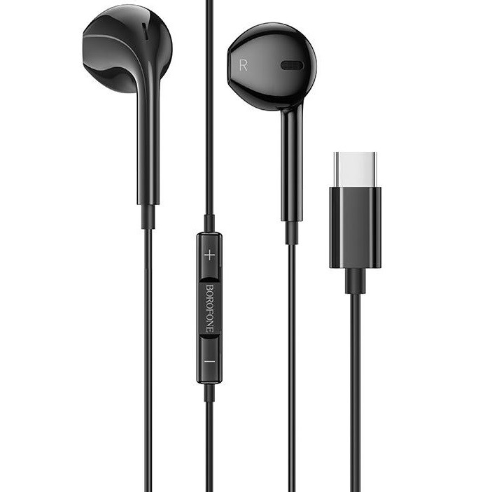 Навушники провідні із штекером Type-C вкладиші з мікрофоном гарнітура BOROFONE BM60 Чорний, фото 1