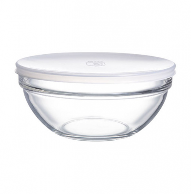 Скляний салатник для зберігання з білою кришкою Luminarc Empilable 20 см (H1152) HD