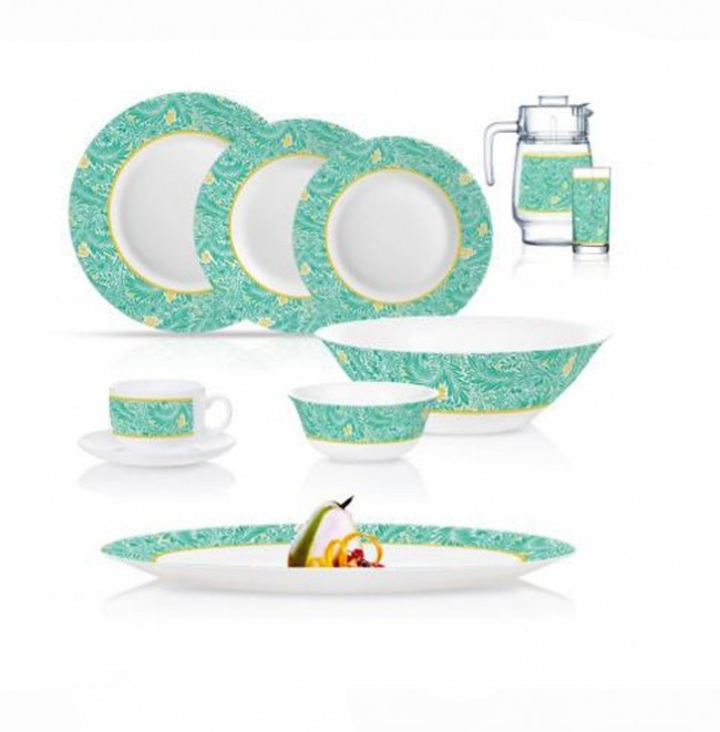 Великий бірюзовий столовий сервіз "Essence Hilma Turquoise" 46 предметів Luminarc (Q5453) HD