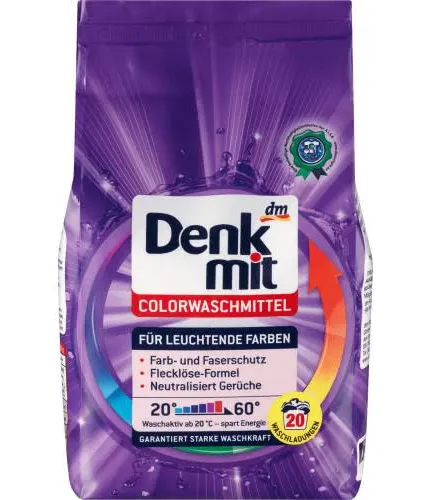 Порошок безфосфатний для прання кольорової білизни Denkmit Colorwaschmittel 20 прань, 1.35 кг