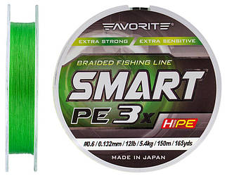 Шнур Favorite Smart PE 3x 150м (l.green) #0.6/0.132mm 12lb/5.4kg (93257)