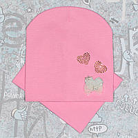 Шапка для Девочки Бант Сердце - Комплект розовый