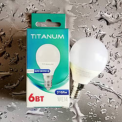 Лампочка LED Titanum 6W G45 E14 4100K 220 V (55-65 Вт.) Біле світло Art. TLG4506144