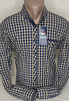 Рубашка мужская клетчатая бежевая X Port vd-0004 приталенная Турция с длинным рукавом, стильная, молодежная