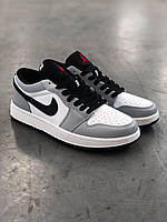 Мужские кроссовки Nike Air Jordan 1 Low Grey White серые кожаные демисезонные найк аир джордан