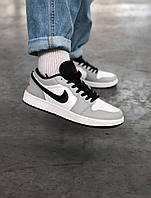 Мужские кроссовки Nike Air Jordan 1 Low Grey White серые кожаные найк аир джордан демисезонные 45